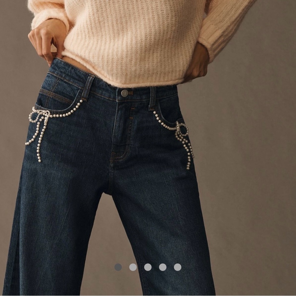 Anthropologie pilcro pearl embellished low rise wide leg jeans size 33 tall